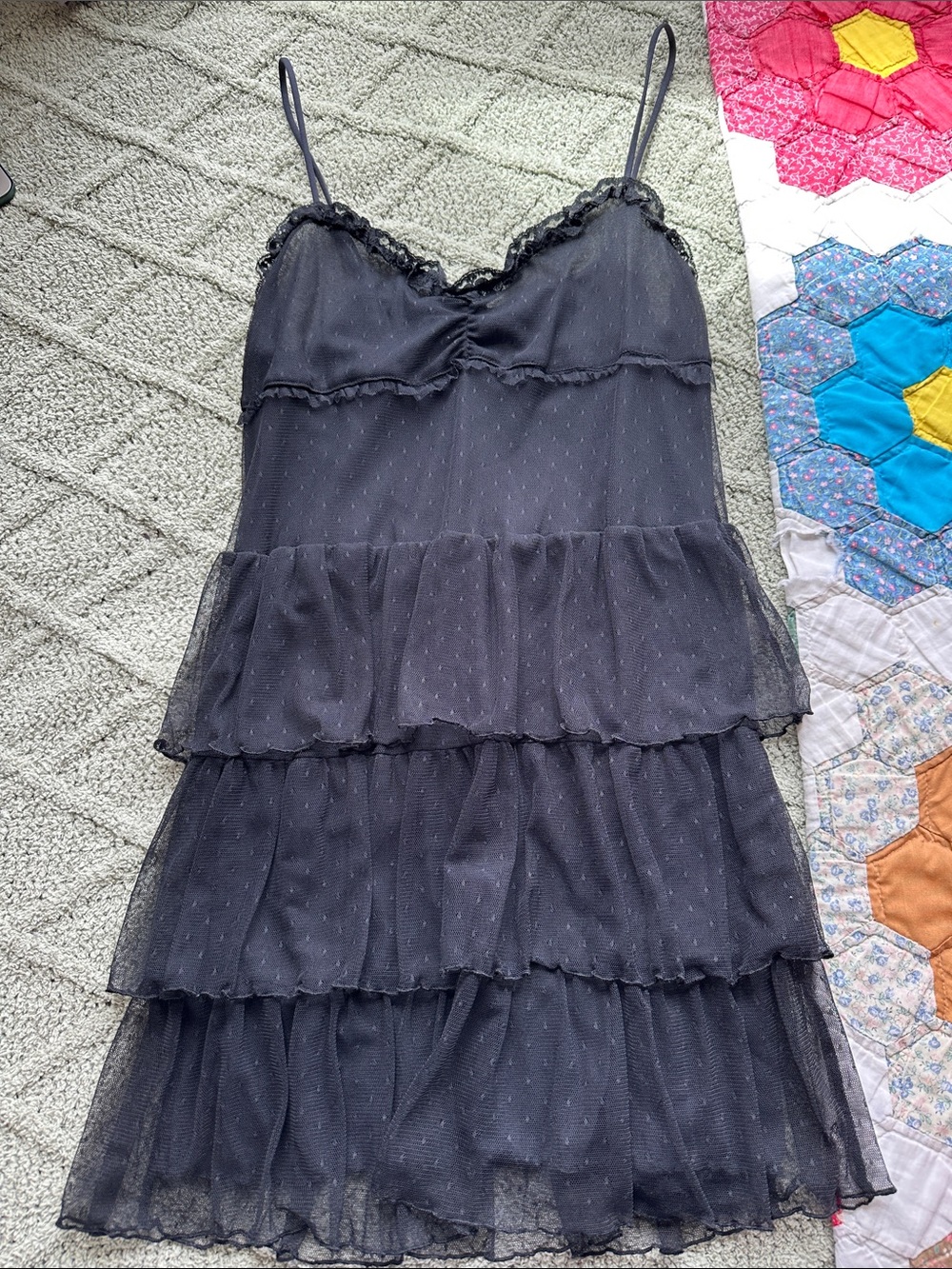 Victoria's Secret Black Sheer Ruffle Tiered Chemise